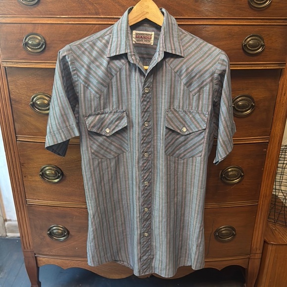 BRANDED Pin Stripe Pearl Snap Short Sleeve Shirt - Picture 1 of 4